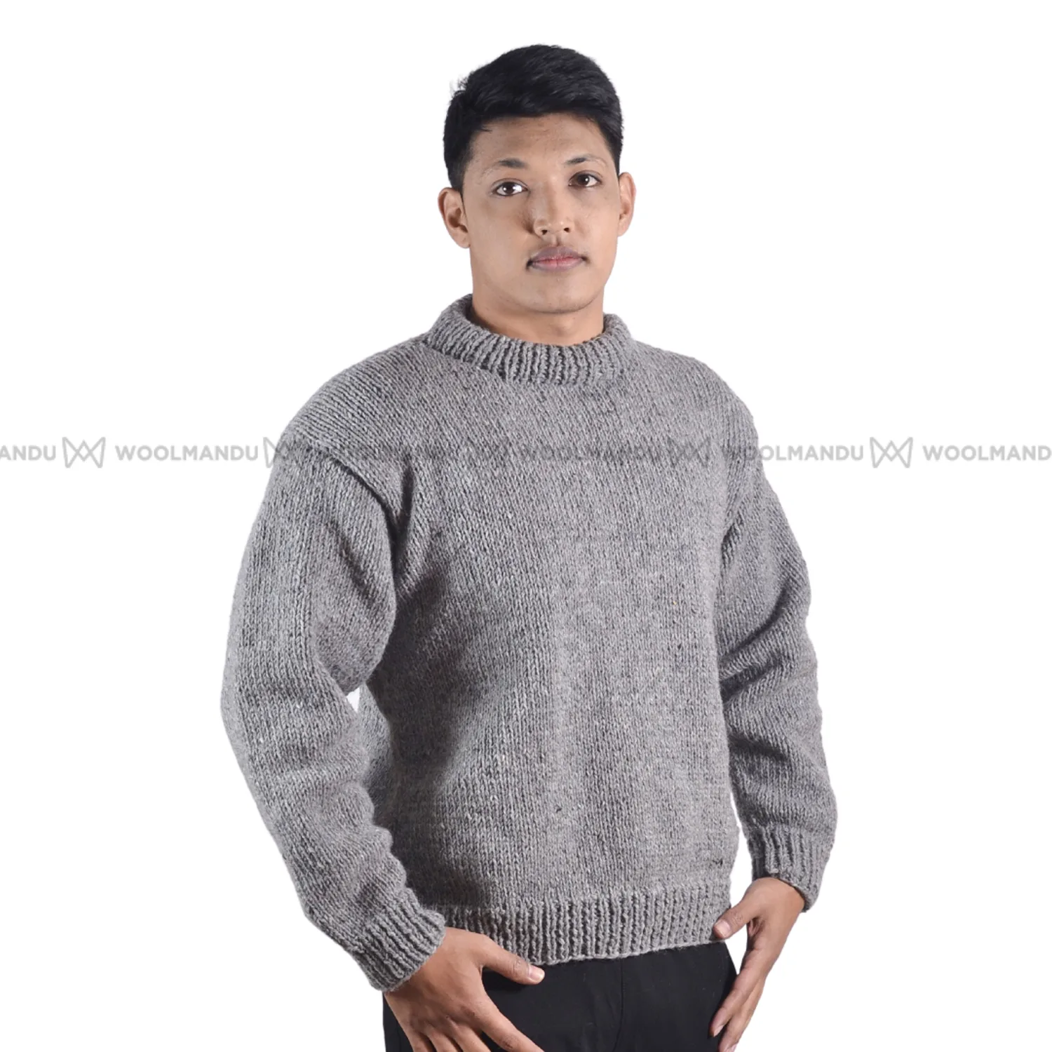 100% Wool Pullover Sweater For Men & Women – Grey Unisex Crewneck Design – Made in Nepal - Image 3