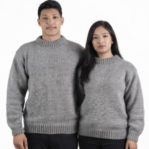 100% Wool Pullover Sweater For Men & Women – Grey Unisex Crewneck Design – Made in Nepal