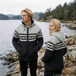 black and grey wave pattern wool jacket for men and women