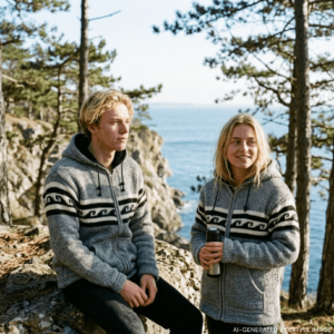 grey wave pattern wool jacket for men and women