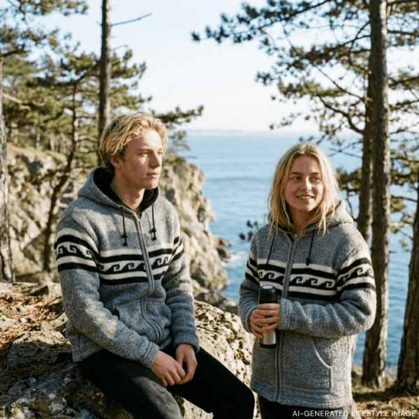 grey wave pattern wool jacket for men and women