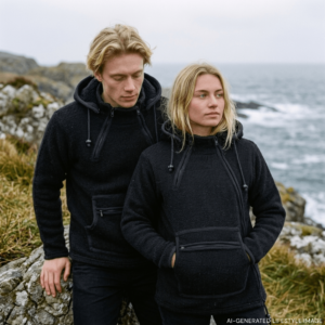black side chain wool jacket for men and women