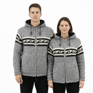 Unisex Wool Jacket - Black Grey Wave Pattern