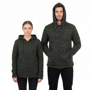 Unisex Jacket - Army Green Black Wool Jacket