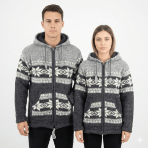 Unisex Jacket - Black Grey Wool Jacket