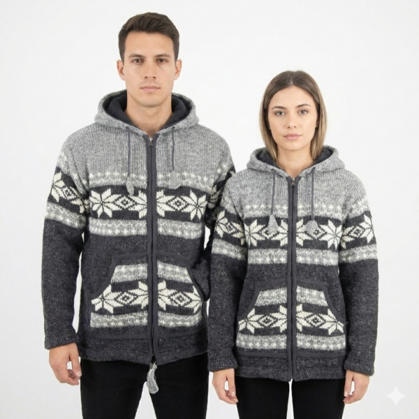 Unisex Jacket - Black Grey Wool Jacket