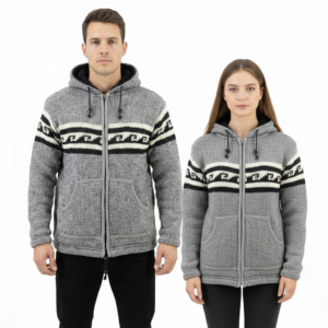 Unisex Wool Jacket - Black Grey Wave Pattern
