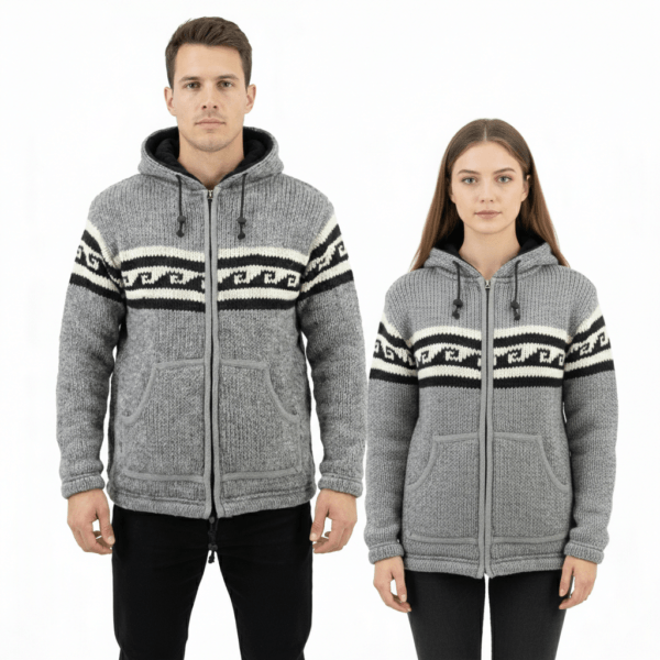 Unisex Wool Jacket - Black Grey Wave Pattern