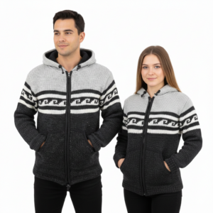 Unisex Jacket - White Black Wave Pattern