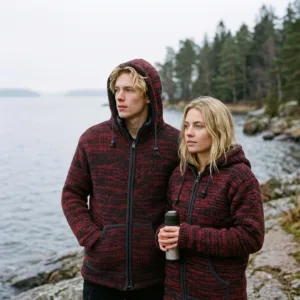 maroon wool jacket for men and women