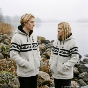 white wave pattern wool jacket for men and women