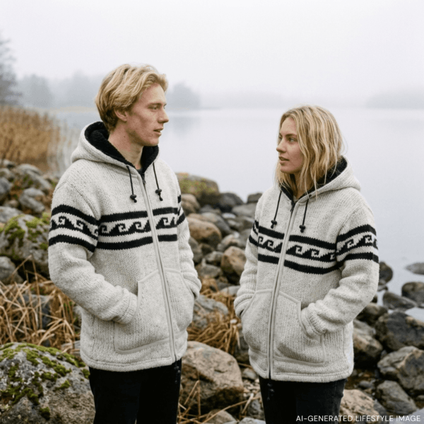 white wave pattern wool jacket for men and women