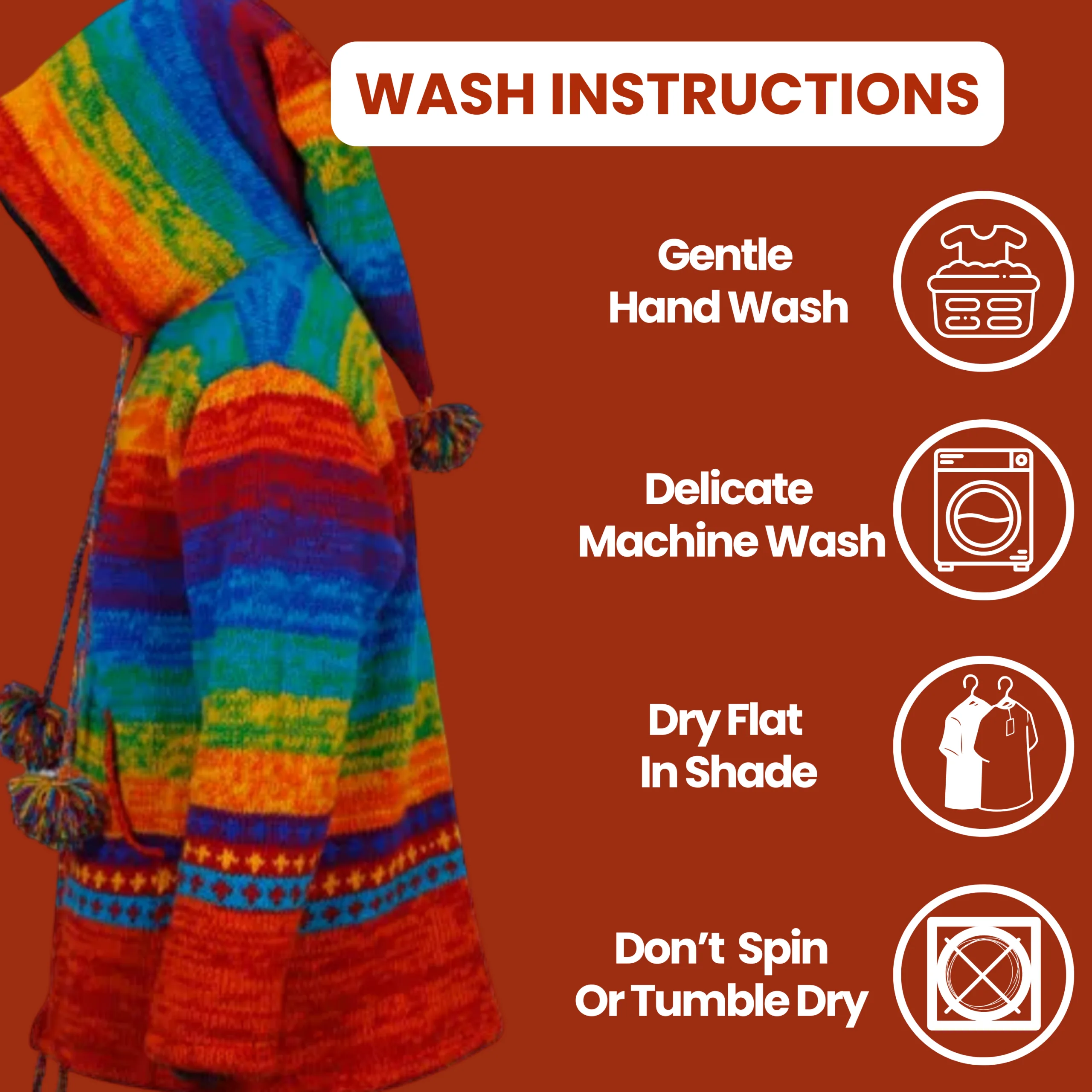 Wool Jacket For Women & Men – Unisex Rasta Rainbow Fleeced Lined – Handknit in Nepal - Image 8