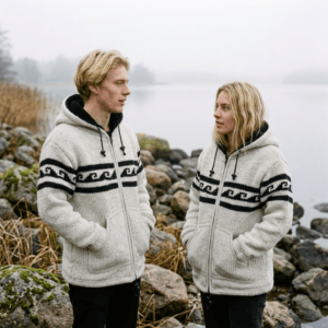 white wave pattern wool jacket for men and women