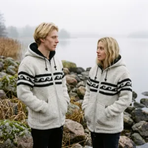 white wave pattern wool jacket for men and women