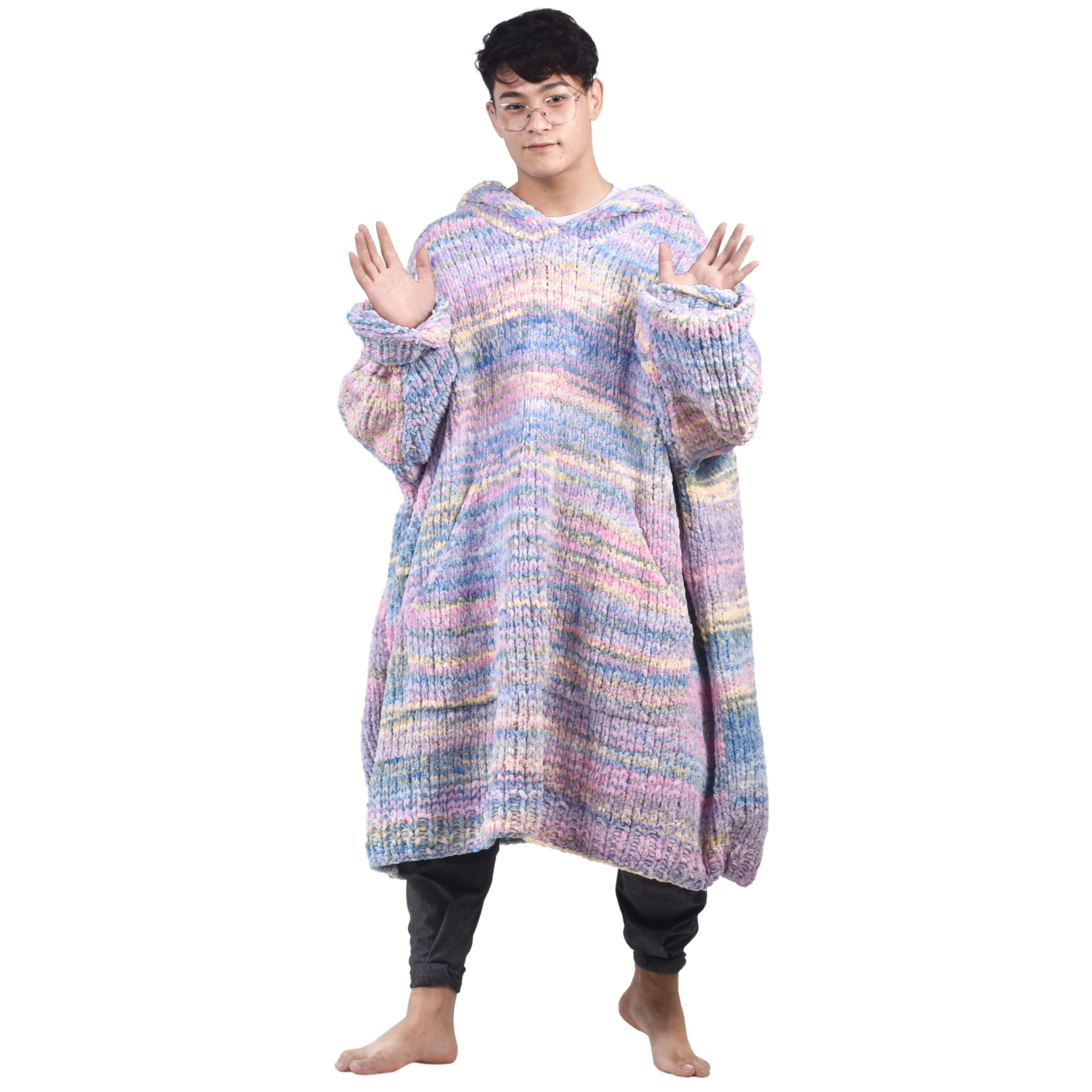 Pastel Colors Hand Knitted Wearable Blanket
