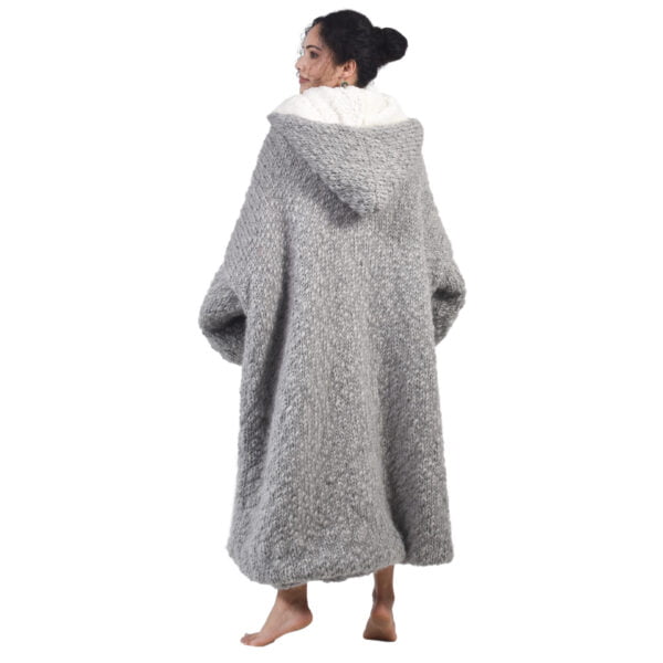 Hand Knitted Grey Woolen Wearable Blanket