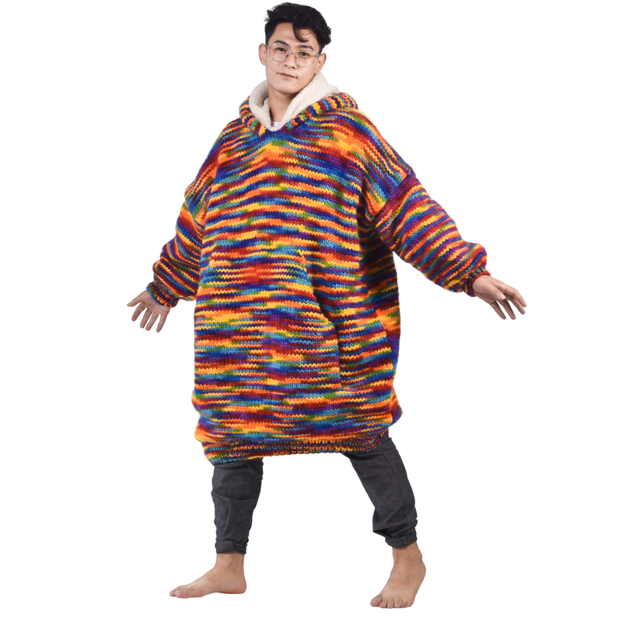 Woolmandu Hand Knitted Rainbow Woolen Wearable Blanket