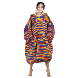 Hand Knitted Rainbow Woolen Wearable Blanket