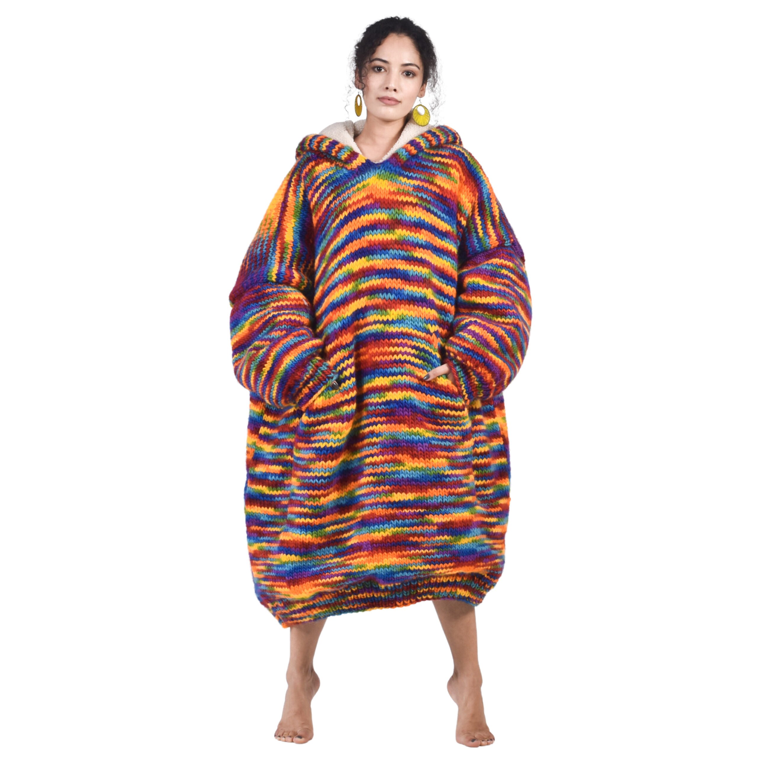 Woolmandu Hand Knitted Rainbow Woolen Wearable Blanket