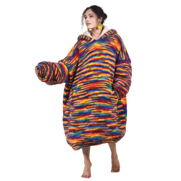 Hand Knitted Rainbow Woolen Wearable Blanket