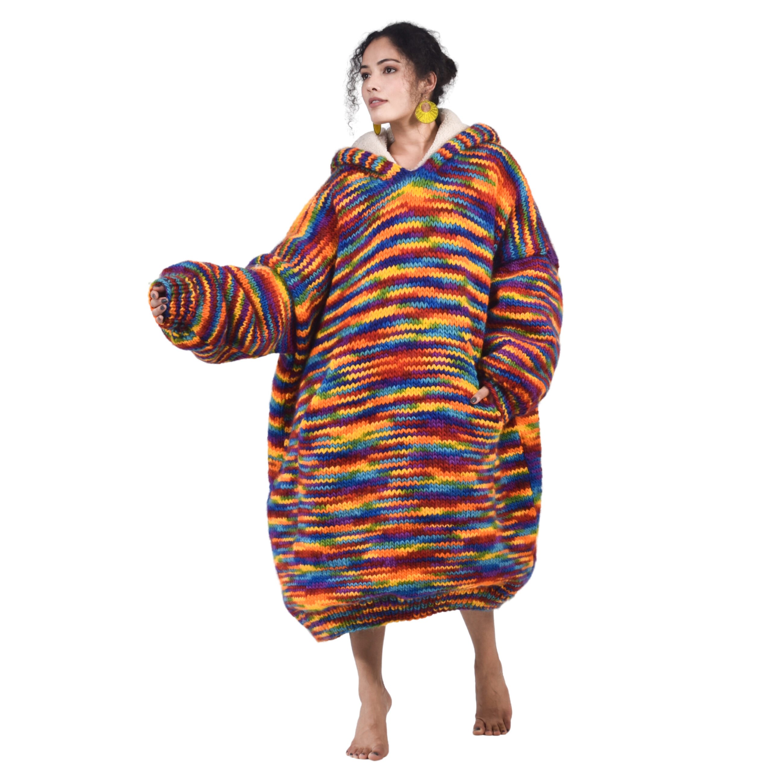 Woolmandu Hand Knitted Rainbow Woolen Wearable Blanket