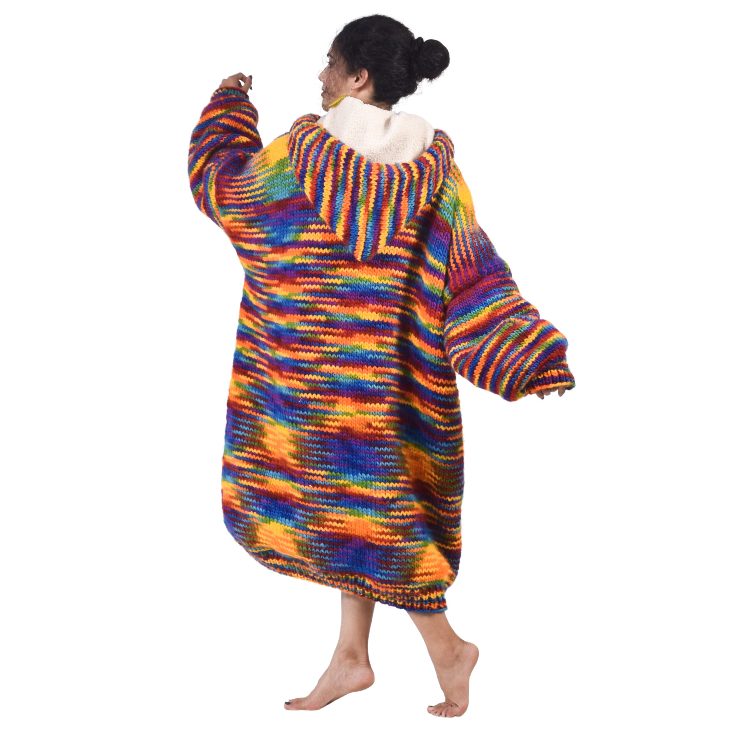 Woolmandu Hand Knitted Rainbow Woolen Wearable Blanket