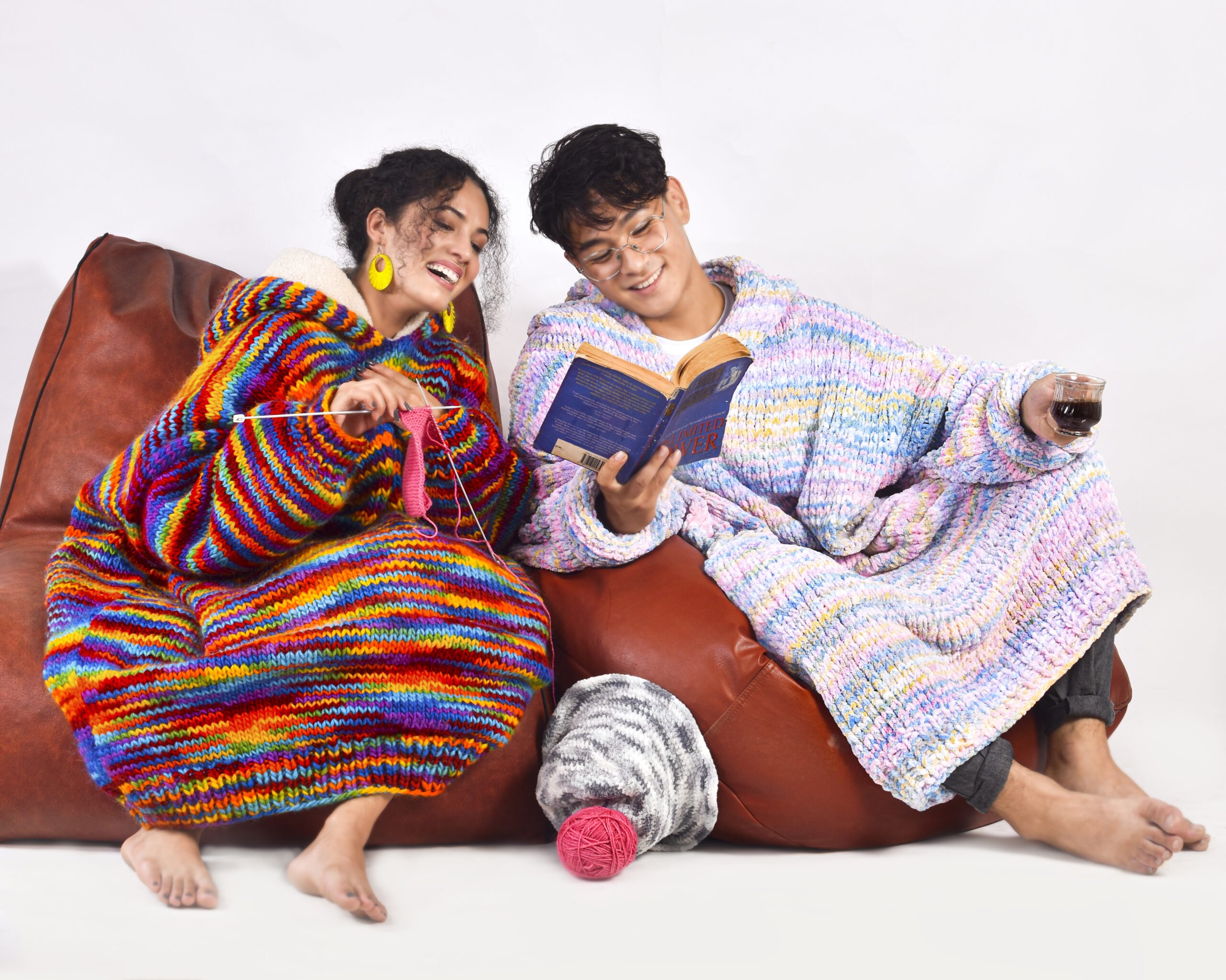 Pastel Colors Hand Knitted Wearable Blanket