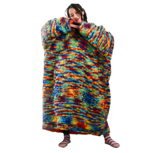 Hand Knitted Rainbow Woolen Wearable Blanket