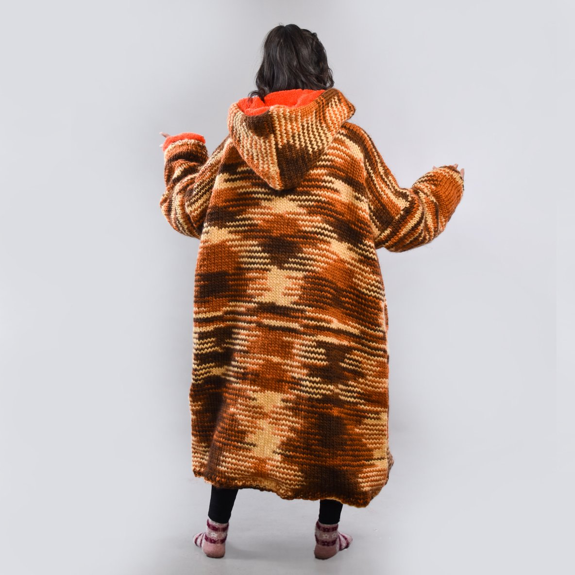 Hand Knitted  Brown Tie Dye Woolen Wearable Blanket
