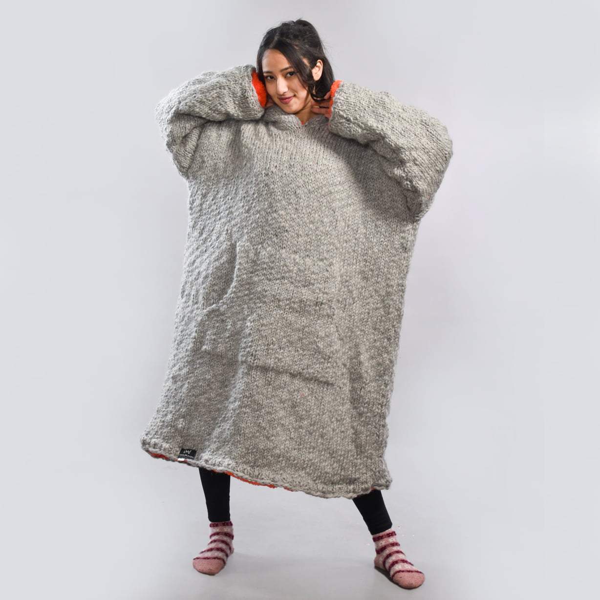 Hand Knitted Grey Woolen Wearable Blanket