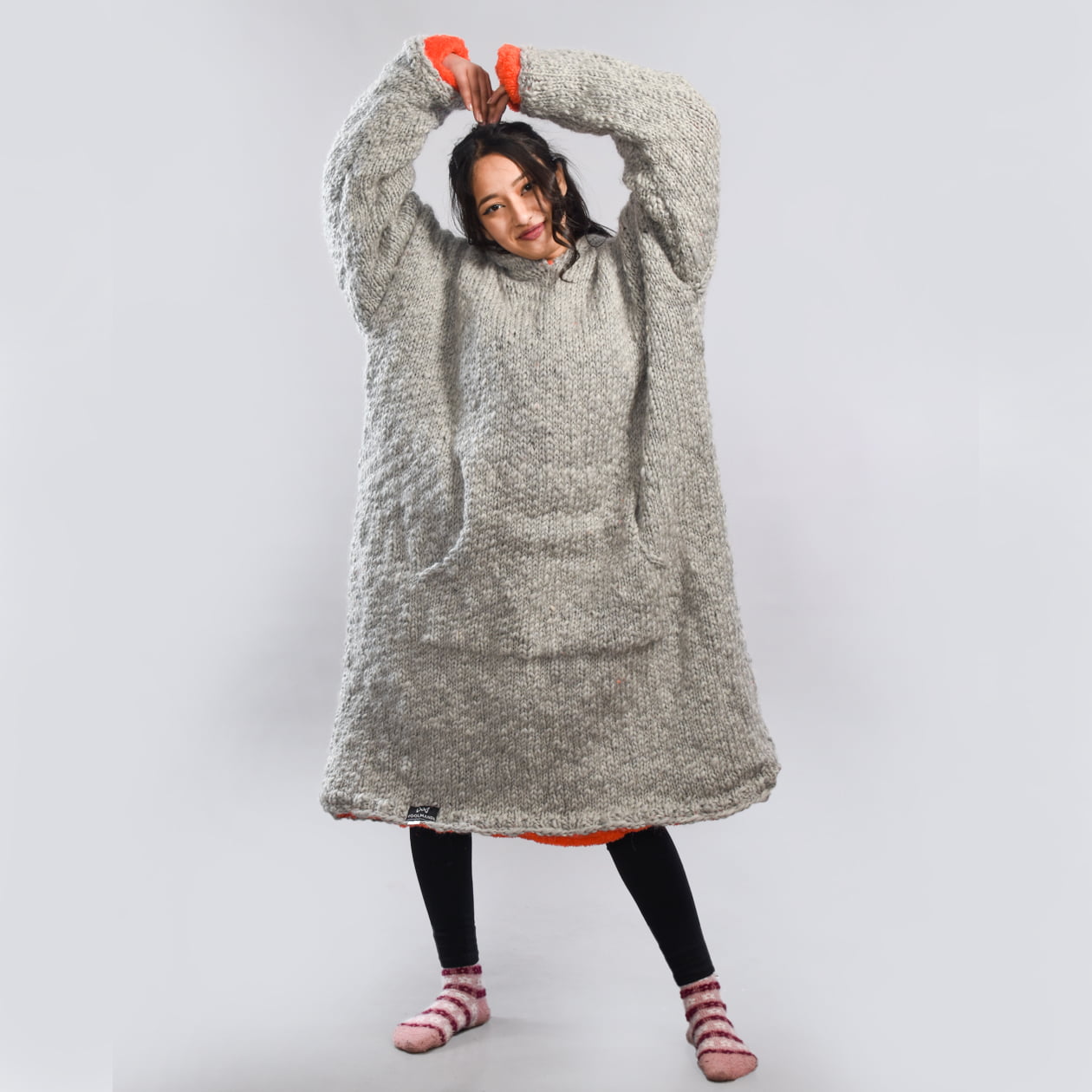 Hand Knitted Grey Woolen Wearable Blanket