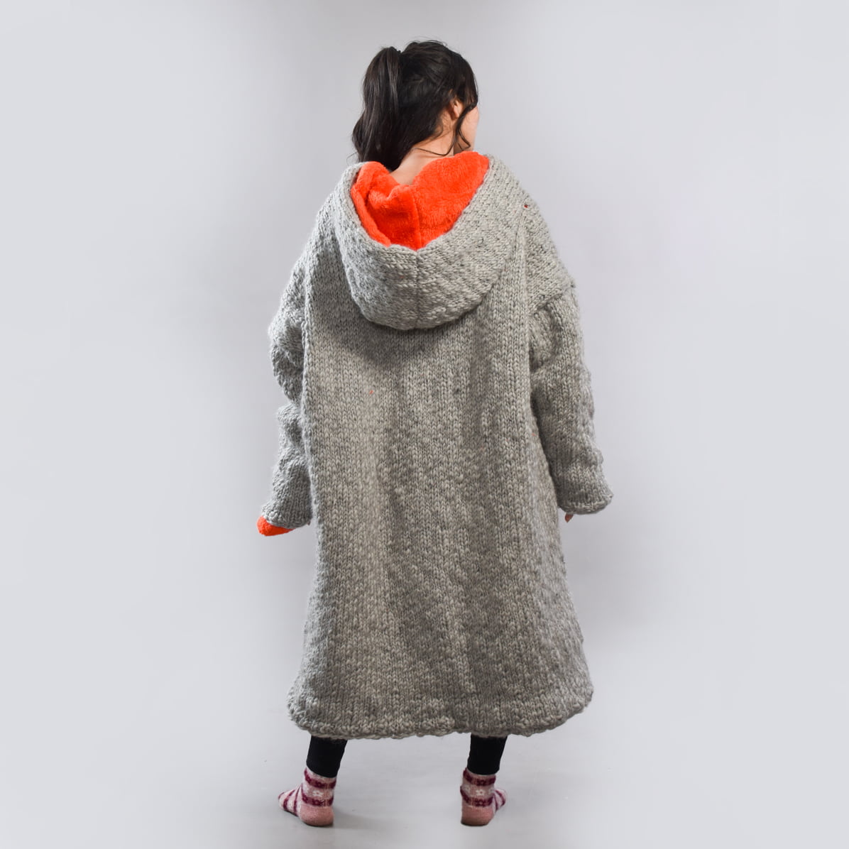 Hand Knitted Grey Woolen Wearable Blanket
