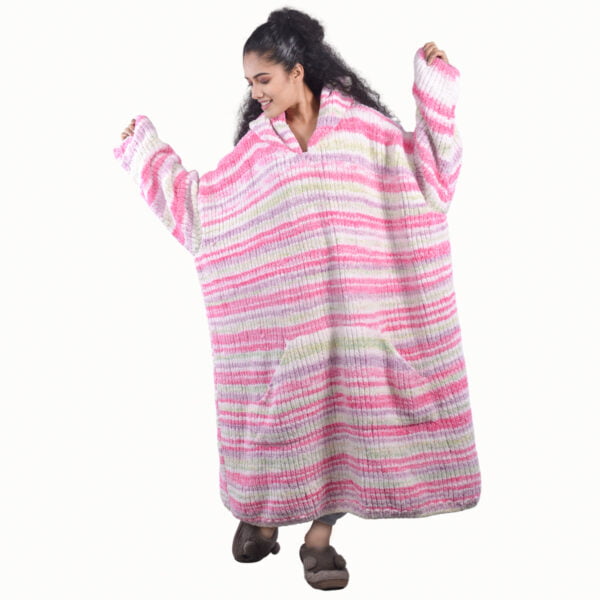 Pink Pastel Colors Hand Knitted Wearable Blanket