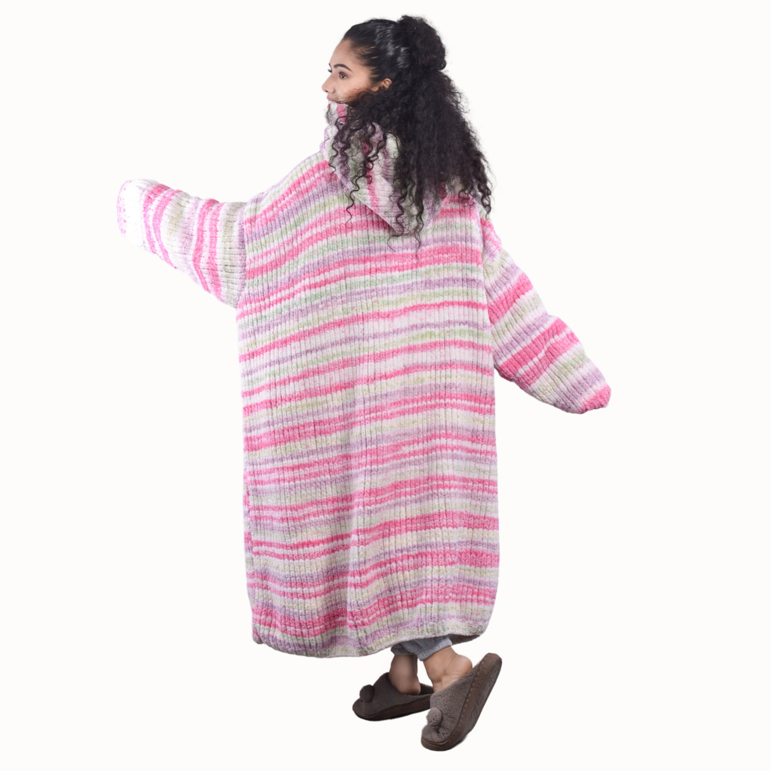 Pink Pastel Colors Hand Knitted Wearable Blanket