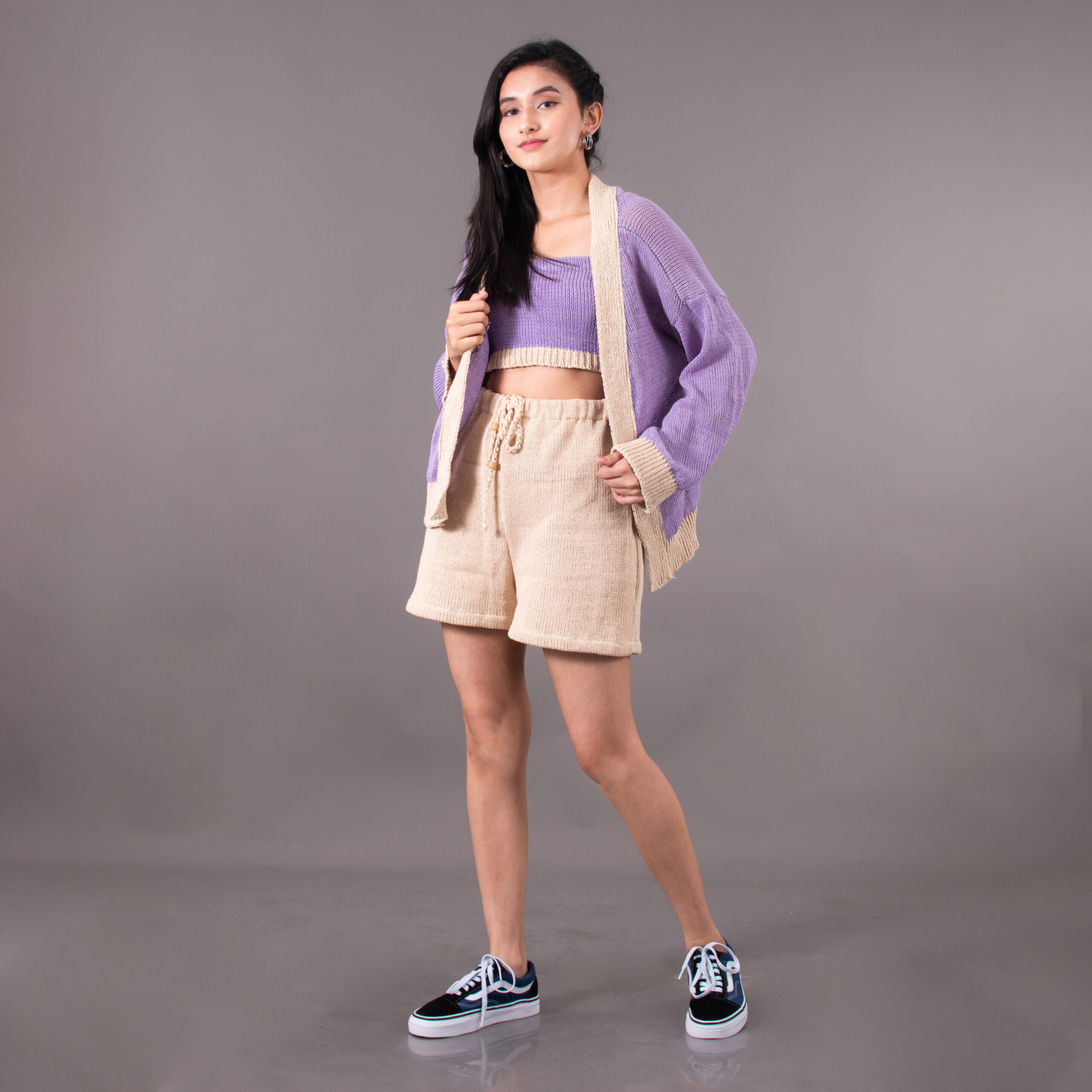 Cardigan – Cream and Lavender Purple