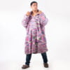 Pink Grey Mix Colors Hand Knitted Wearable Blanket