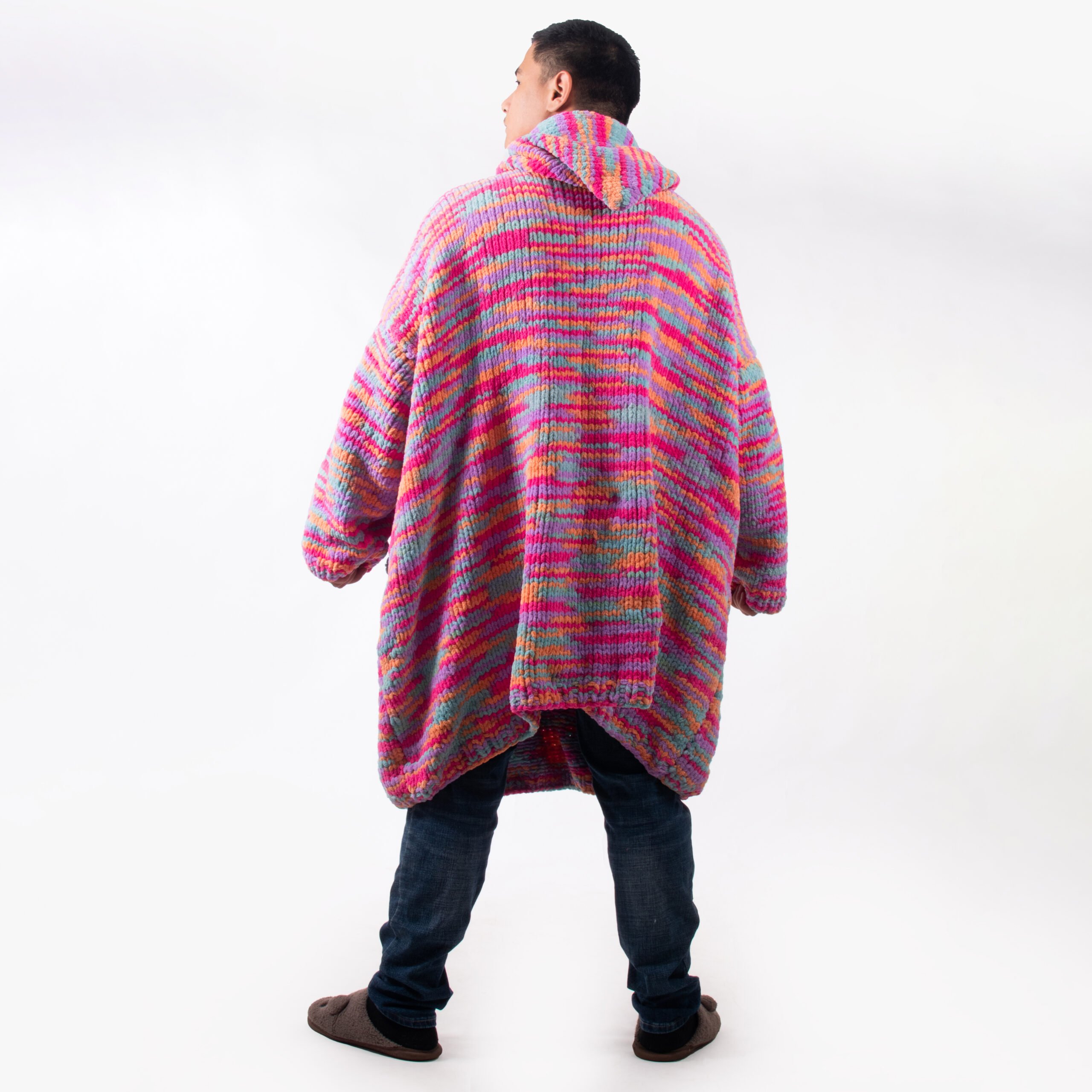 Mix Pink Colors Hand Knitted Wearable Blanket