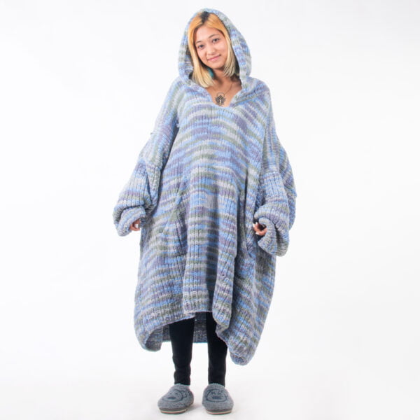 Blue Pastel Colors Hand Knitted Wearable Blanket