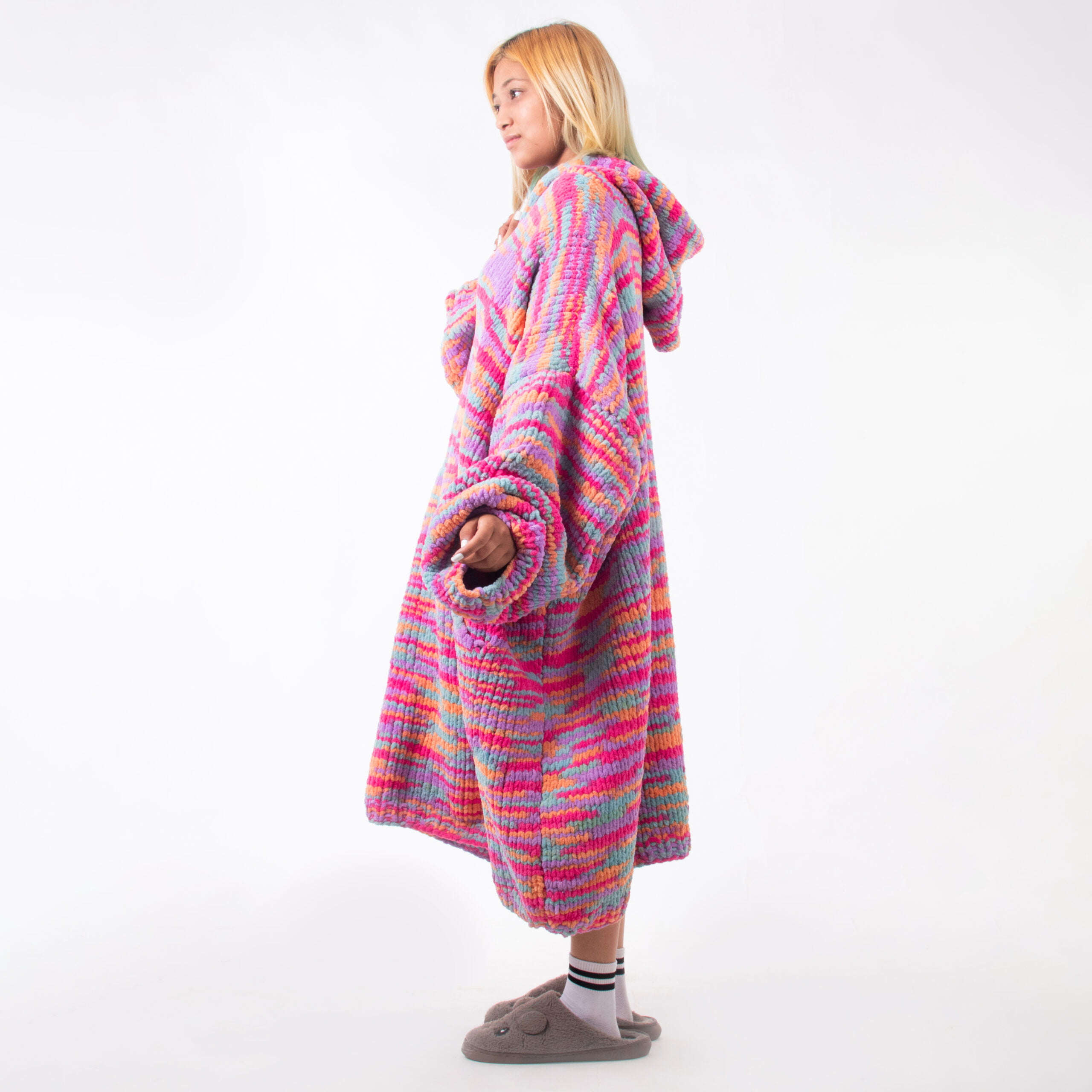 Mix Pink Colors Hand Knitted Wearable Blanket