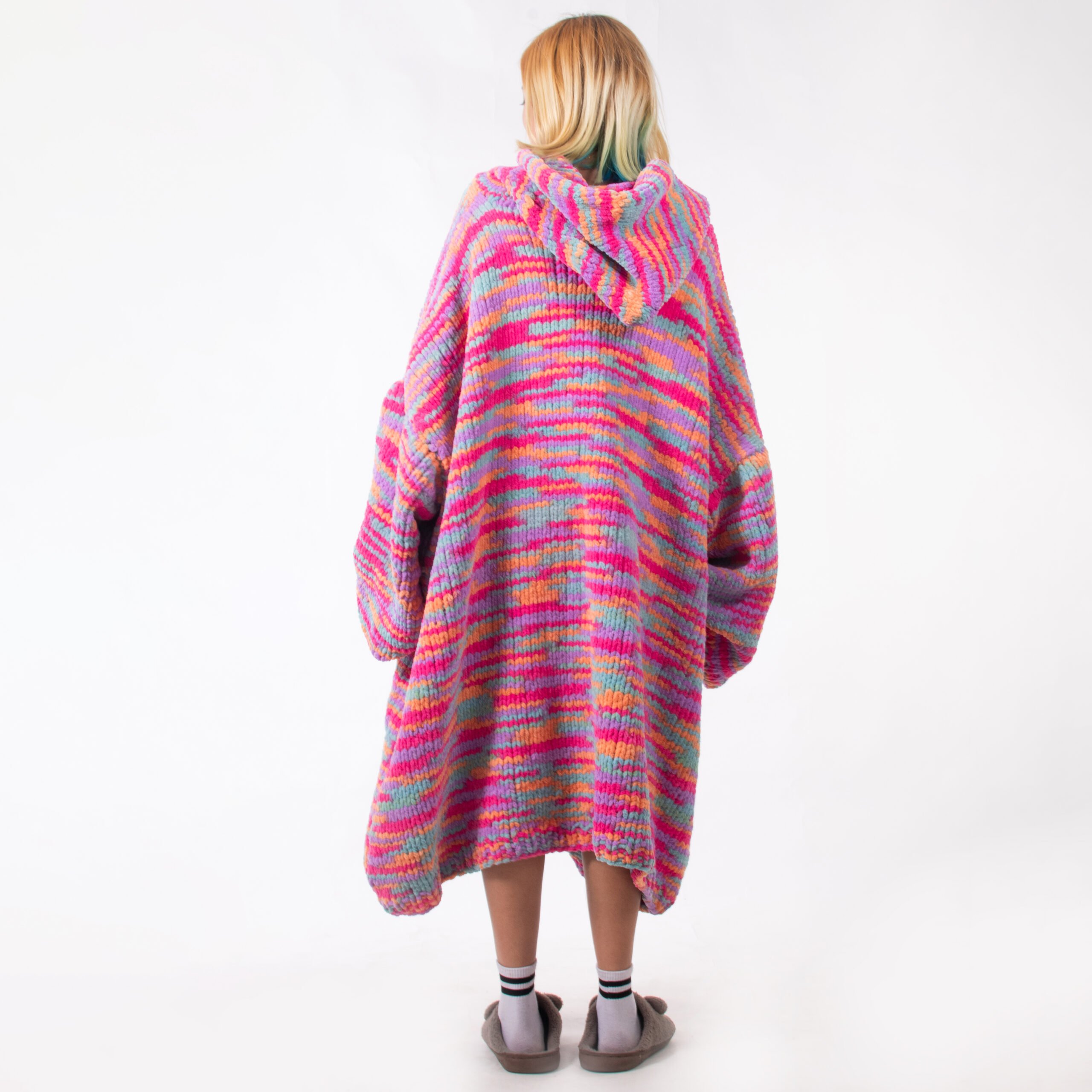 Mix Pink Colors Hand Knitted Wearable Blanket
