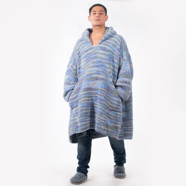 Blue Pastel Colors Hand Knitted Wearable Blanket