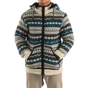 Wool Jacket Mens -Blue Nordic Pattern