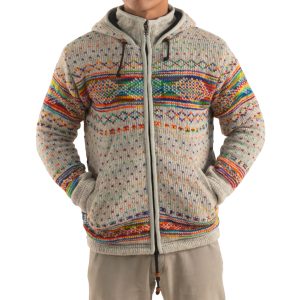 Wool Jacket Mens - Grey Rainbow Fair Isle Design