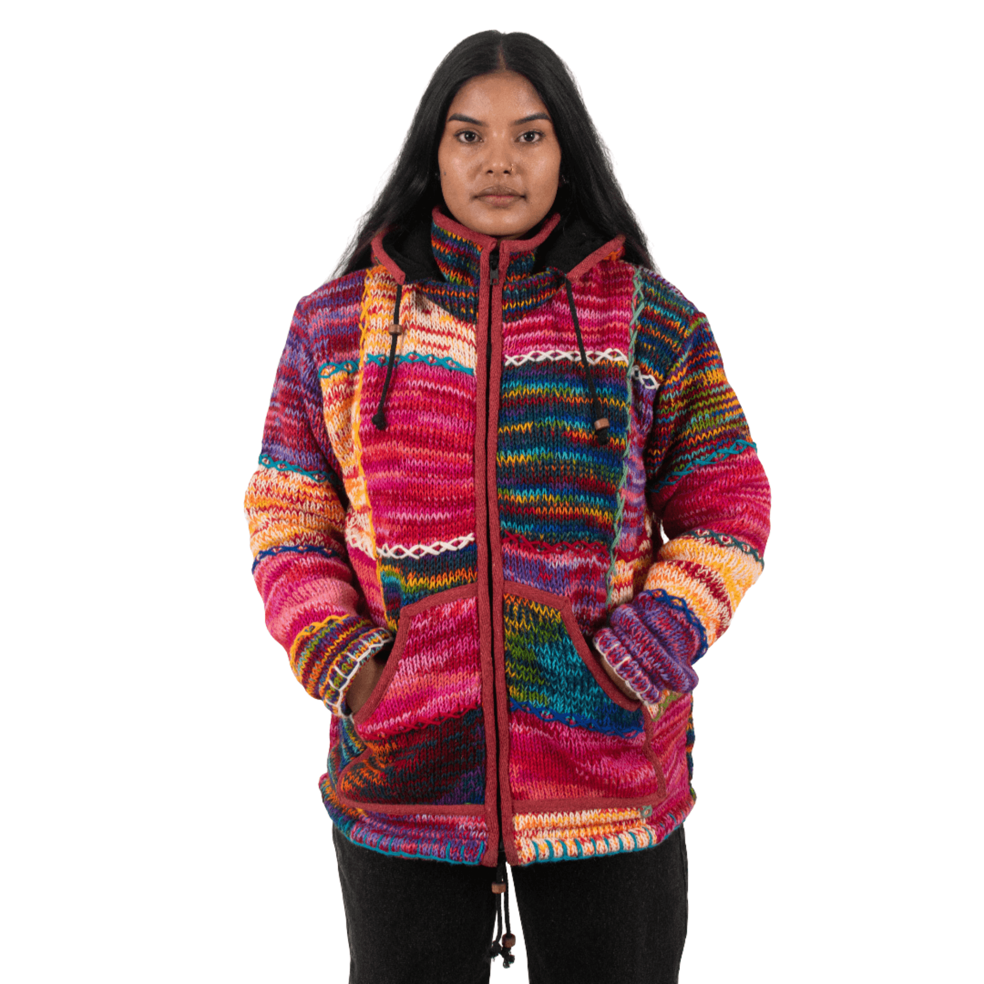 Woolen Jacket For Women - Multicolor Patchwork Design