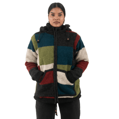 Woolen Jacket For Women - Patchwork Multicolor