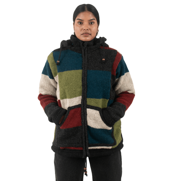 Woolen Jacket For Women - Patchwork Multicolor
