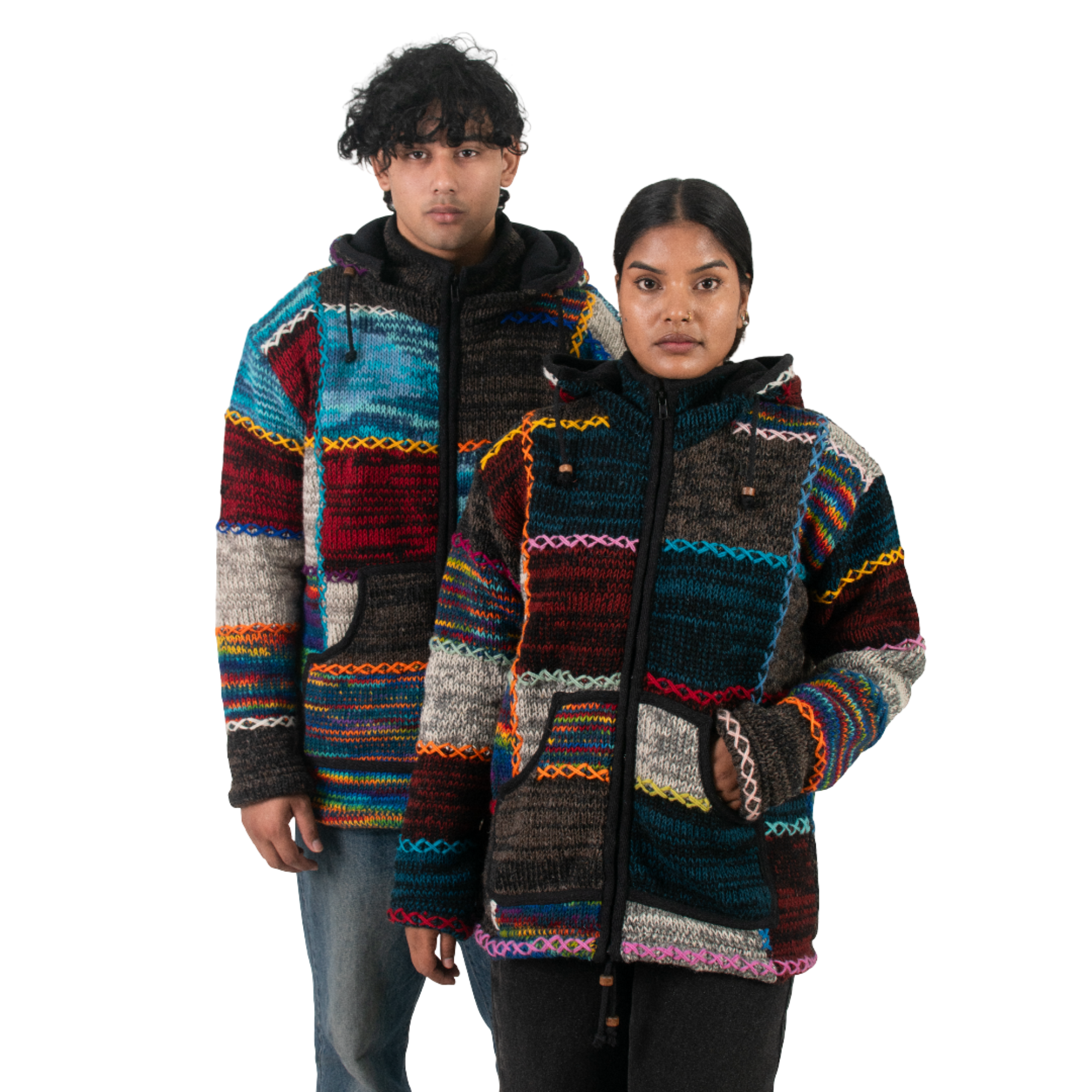 Unisex Jacket – Patchwork Multicolor Woolen Jacket
