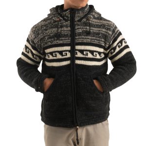 Black and Wave Pattern Wool Jacket Mens