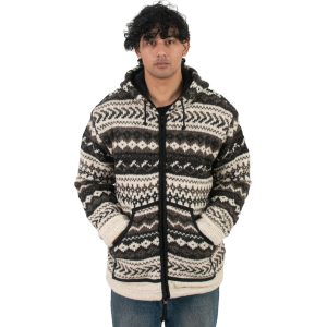 Wool Jacket Mens - Grey Wave Pattern